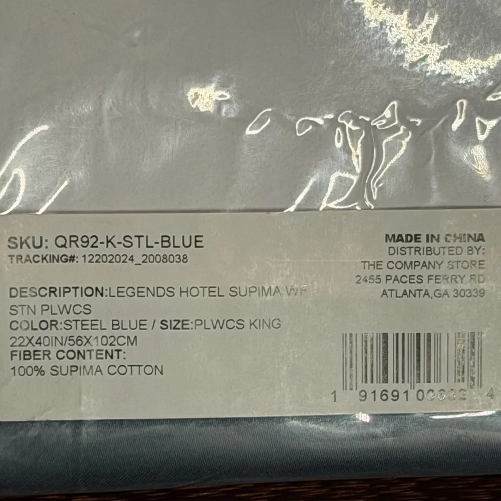 The Company Store Legends Premium Supima® Sateen Pillowcase Set King, Blue. NWT